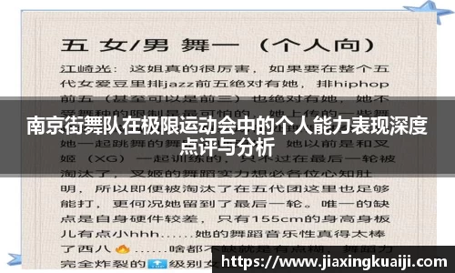 南京街舞队在极限运动会中的个人能力表现深度点评与分析